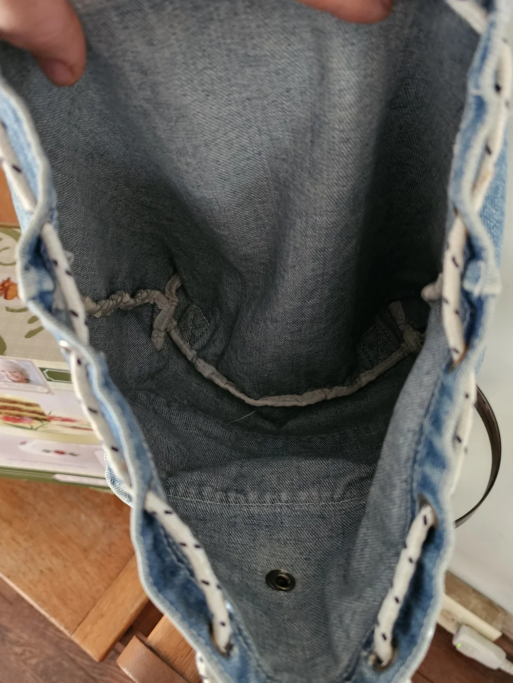 Vintage Esprit Denim Backpack Acid Wash Jean Drawstring 80s 90s